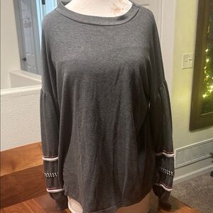 Ces Femme Charcoal Sweatshirt with Embellished Sleeves
